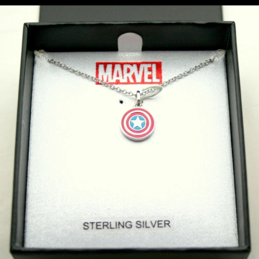 Marvel Comics Captain America Shield Necklace Pendant New NOS Box 925 Silver